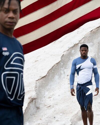 Liberian athlete Emmanuel Matadi wearing a design by Telfar Clemens. Instagram / telfarglobal