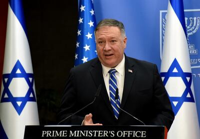 U.S. Secretary of State Mike Pompeo and Israeli Prime Minister Benjamin Netanyahu (not pictured) make joint statements during a news conference after a meeting in Jerusalem, August 24, 2020. Debbie Hill/Pool via REUTERS