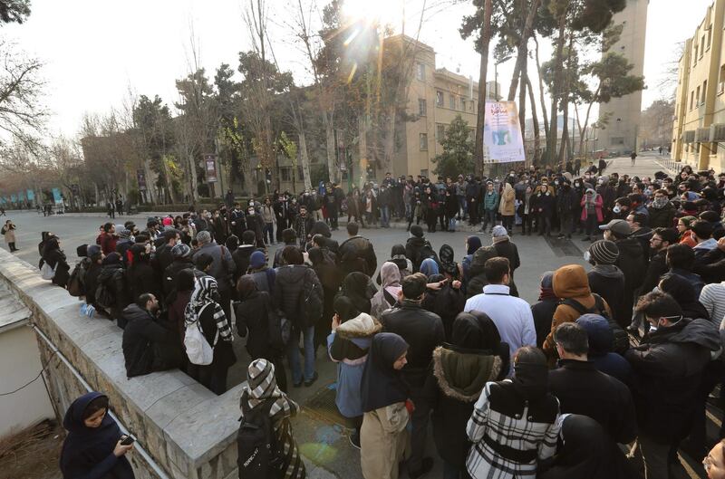 Students gather for a demonstration over the downing of a Ukrainian airliner at Tehran University. AFP
