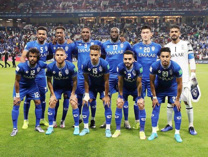 Al Hilal line-up before the game. Chris Whiteoak / The National