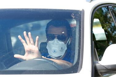 Manchester United goalkeeper Sergio Romero is seen wearing a mask as the team returned to training this week. Reuters