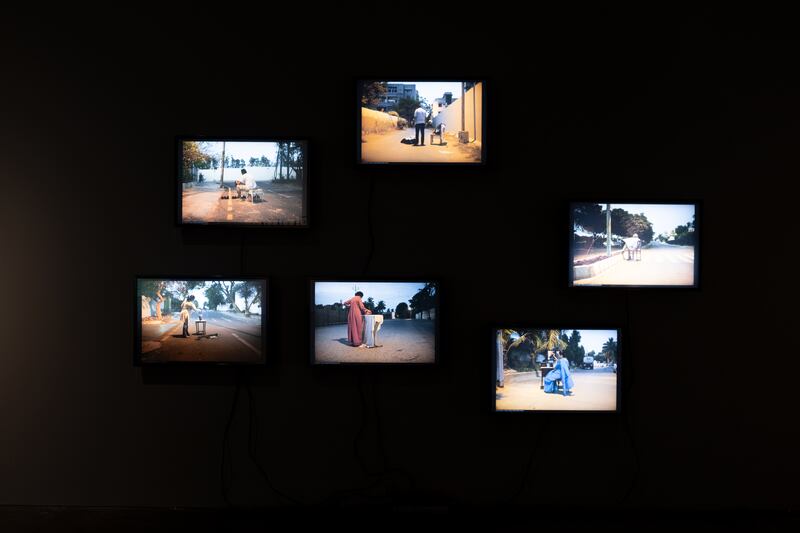 Installation view of Bani Abidi's The Man Who Talked Until He Disappeared on show at the Museum of Contemporary Art Chicago. 'Karachi Series', 2009. Photo: courtesy of the artist and Experimenter, Kolkata. Photo: Nathan Keay, © MCA Chicago