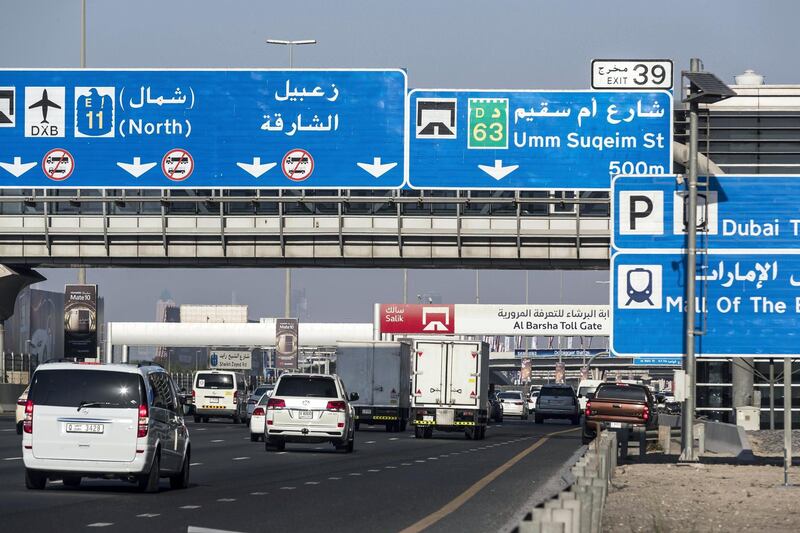 DUBAI, UNITED ARAB EMIRATES. 02 JANUARY 2018. STOCK IMAGE. Traffic flow in Dubai. (Photo: Antonie Robertson/The National) Journalist: None. Section: National.