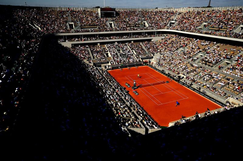 An overhanging shot of Court Philippe-Chatrier as Nadal took on Goffin. Getty