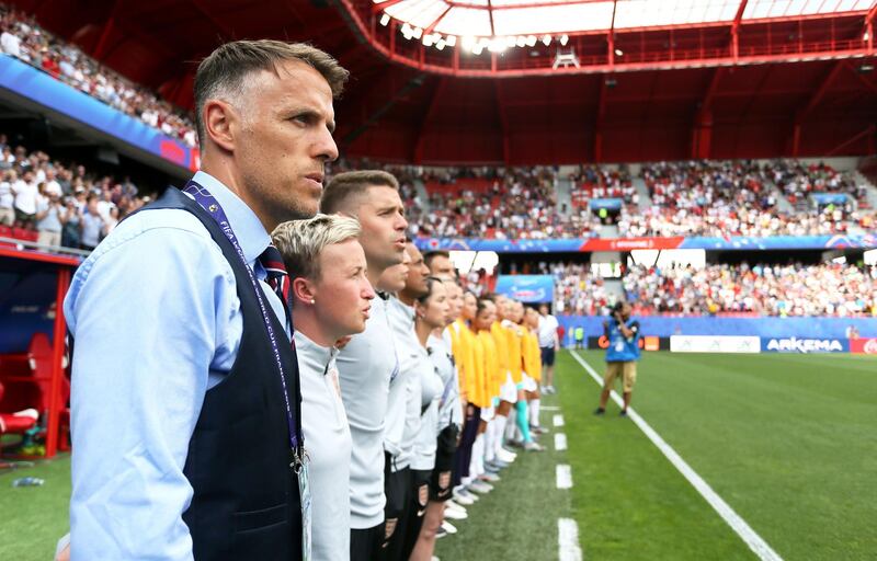 England manager Phil Neville prior to the Women's World Cup round of Sixteen win over Cameroon at Stade du Hainaut, Valenciennes. PA