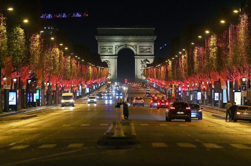 PARIS, FRANCE - NOVEMBER 22: Arc de Triomphe with the Christmas lights are seen on the Champs Elysees on November 22, 2020 in Paris, France. (Photo by Pascal Le Segretain/Getty Images)