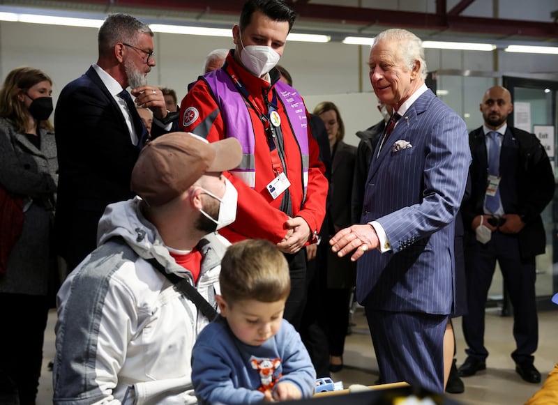 The royal visitor meets refugees. Getty 