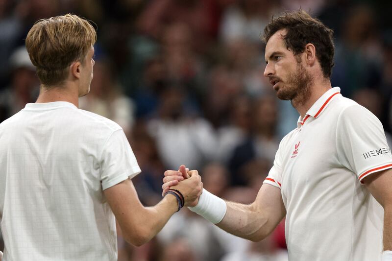Canada's Denis Shapovalov and Britain's Andy Murray after the match.