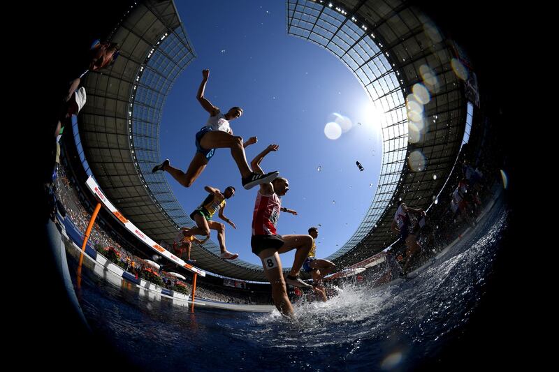 A general view inside the stadium as athletes compete in the Men's 3000m Steeplechase Qualifying Rounds during day one of the 24th European Athletics Championships at Olympiastadion in Berlin, Germany. Matthias Hangst/Getty Images