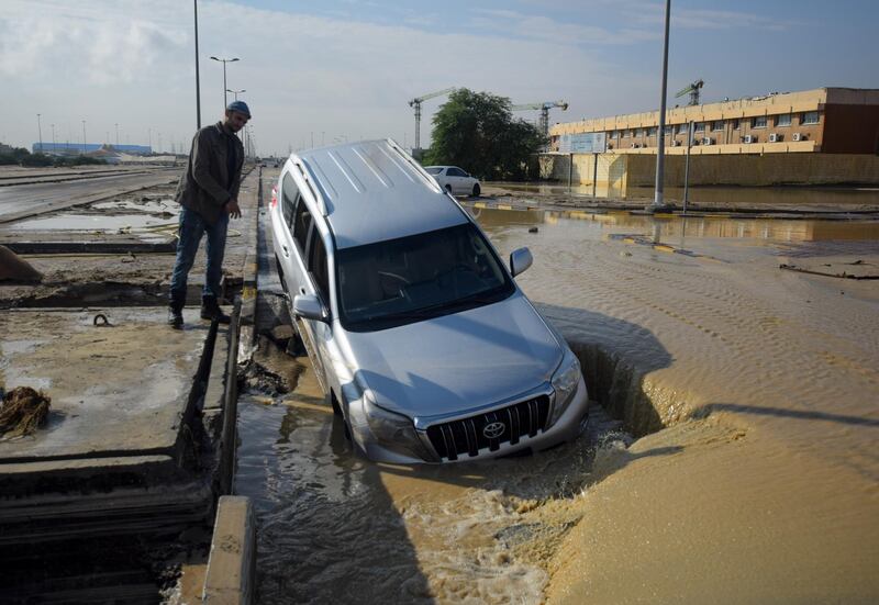 A vehicle in flood water in the Fahaheel area of Kuwait City. EPA