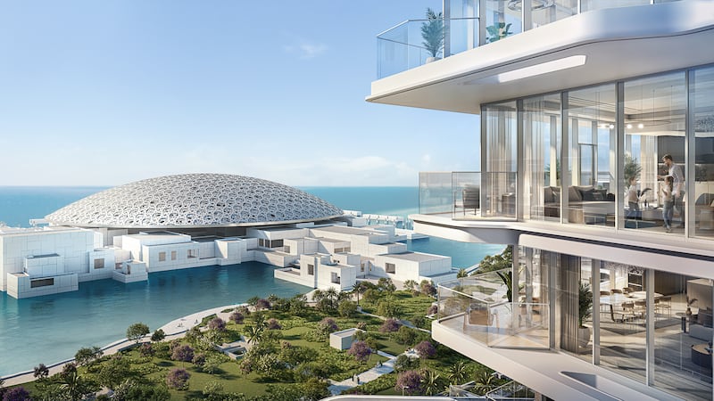 A balcony view at Louvre Abu Dhabi Residences by Aldar. Photo: Aldar