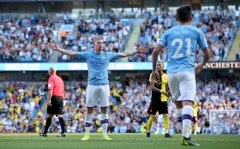 Centre midfield: Kevin de Bruyne (Manchester City) – Outstanding in the 8-0 win over Watford. His passing and crossing were terrific and the Belgian belatedly got his goal. Getty Images