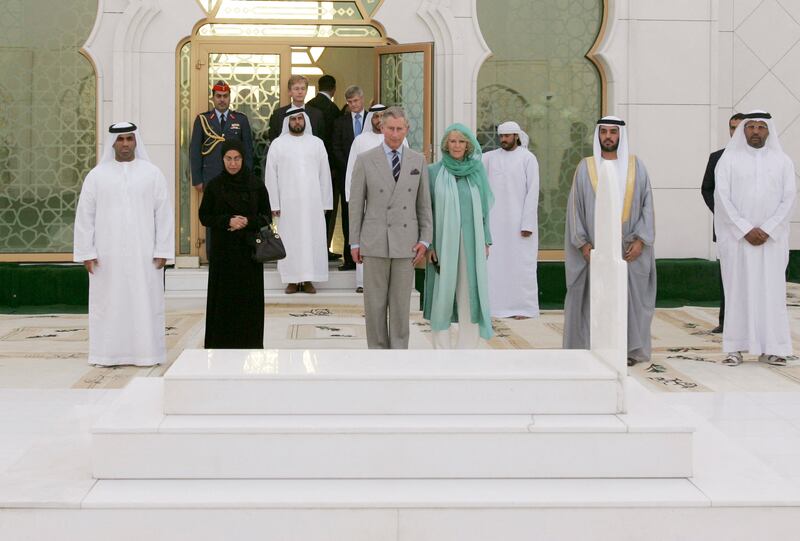 Prince Charles and his wife Camilla, Duchess of Cornwall, pay their respects at the tomb of  Sheikh Zayed, the Founding Father, at the Sheikh Zayed Mosque in Abu Dhabi in February 2007. Reuters