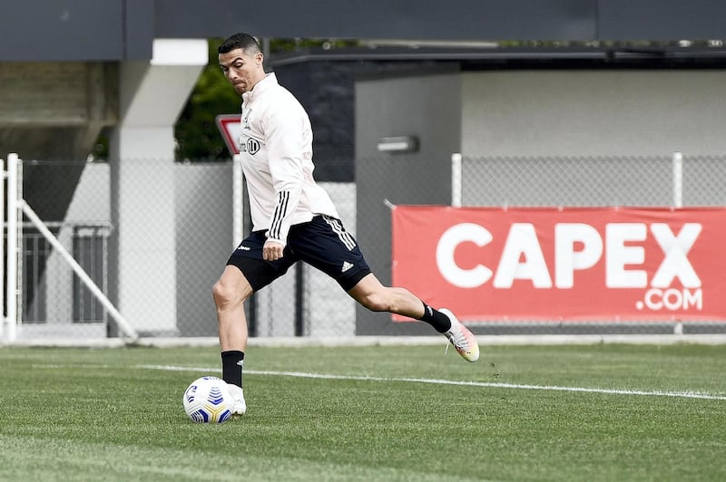TURIN, ITALY - APRIL 30: Juventus player Cristiano Ronaldo during a training session at JTC on April 30, 2021 in Turin, Italy. (Photo by Daniele Badolato - Juventus FC/Juventus FC via Getty Images)