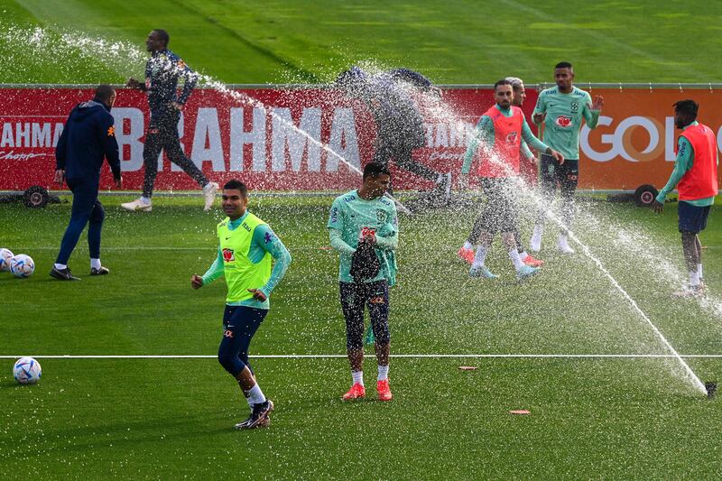 Brazil players including midfielder Casemiro at training. AFP