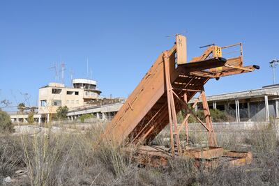 An airstair, used by passengers to reach a plane, at Jerusalem airport. Rosie Scammell / The National