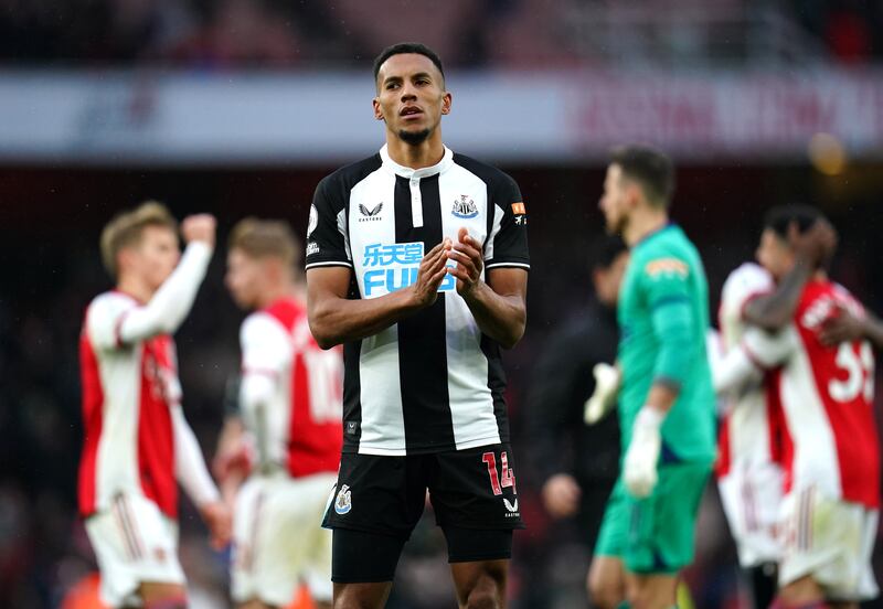 Newcastle United's Isaac Hayden applauds the fans after the final whistle during the Premier League match at the Emirates Stadium, London. Picture date: Saturday November 27, 2021.
