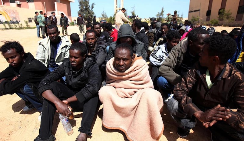 Undocumented migrants are held at a temporary prison in the east of Libya’s Tripoli district. Mahmud Turkia / AFP Photo