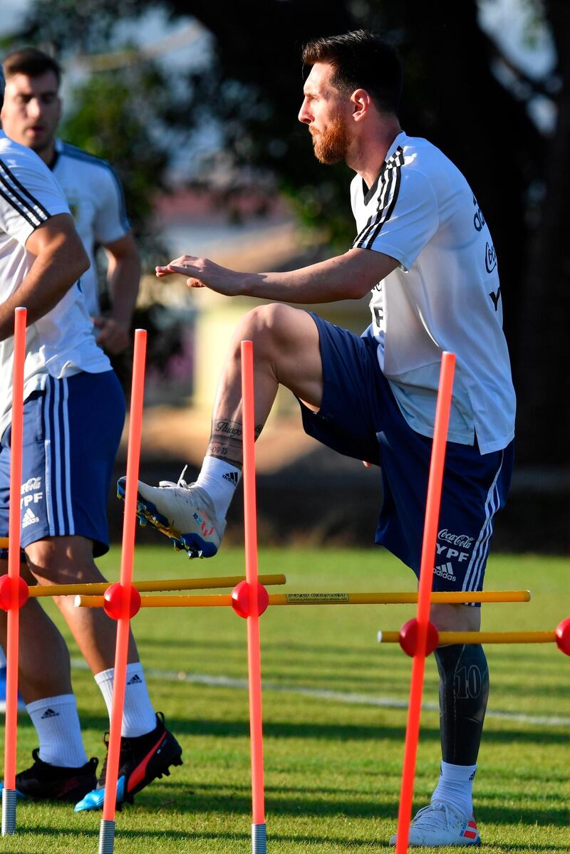 Lionel Messi put through his paces by the Argentina coaching staff. AFP