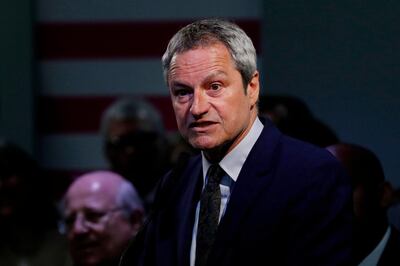 Gavin Esler, candidate of the new pro-EU political party, Change UK speaks at the launch of their European election campaign in Bristol on April 23, 2019. / AFP / Adrian DENNIS
