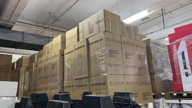 Oxygen concentrators in a warehouse of Jacky’s Electronics in Hong Kong. The shipment is being prepared to be dispatched by air to India. Courtesy: Jacky’s Electronics