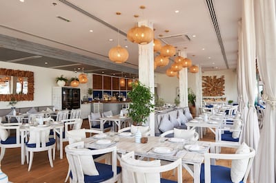 The interiors of Ammos are fittingly blue and white