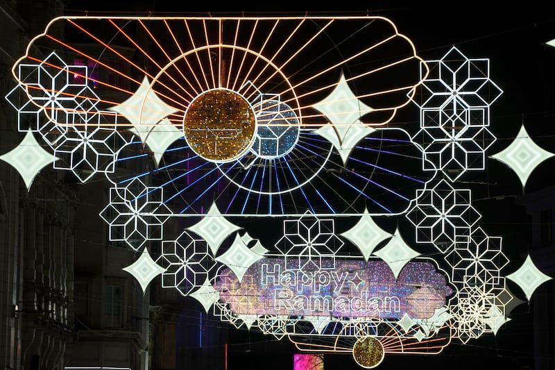 The Ramadan lights in Piccadilly Circus. AP