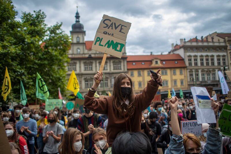 Young people attend a Fridays for Future global climate action day in Prague, Czech Republic. EPA