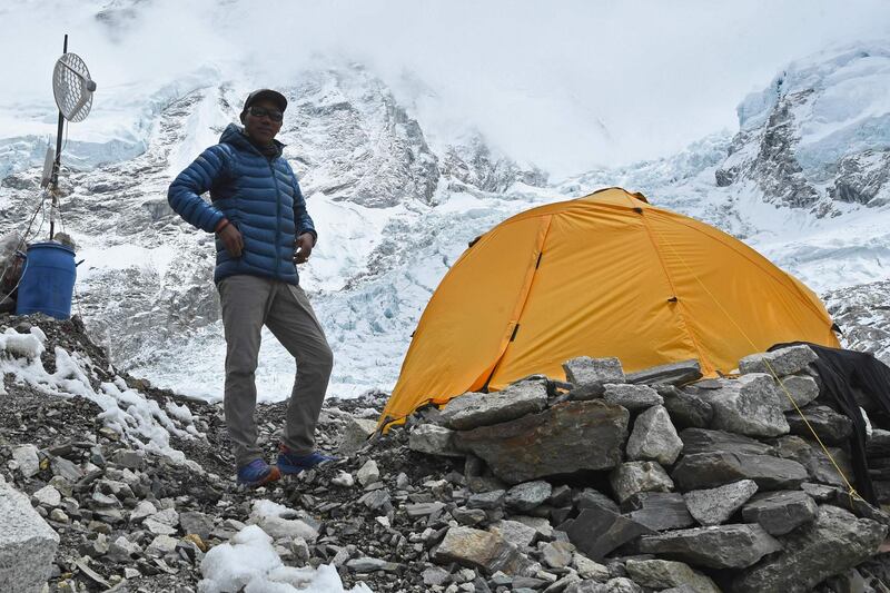 Nepali mountaineer Kami Rita Sherpa poses at the Everest base camp in the Mount Everest region of Solukhumbu district. AFP