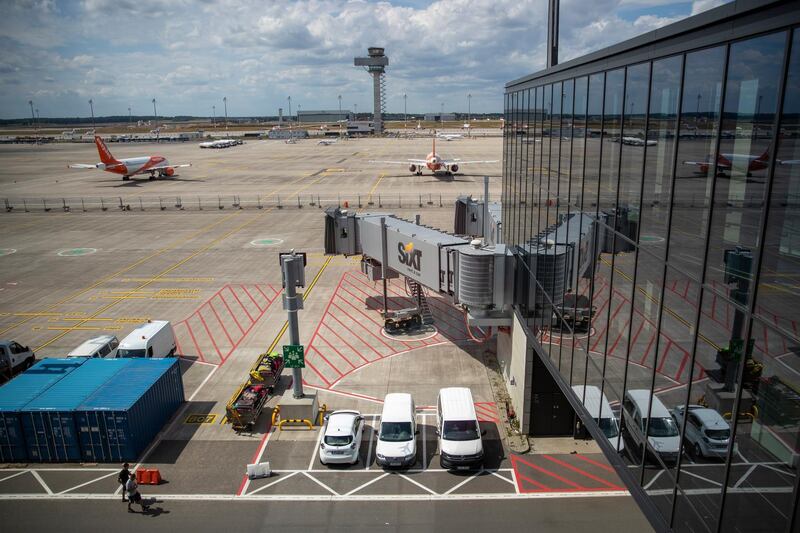 SCHOENEFELD, GERMANY - JULY 28: General view from the terminal during a trial run of the baggage system at Berlin Brandenburg Airport ahead of the new airport's opening scheduled for November of this year on July 28, 2020 in Schoenefeld, Germany. The new airport was originally scheduled to open in 2011, but design failures, corruption scandals and other factors have delayed its opening ever since. The airport will replace Berlin's Tegel Airport. (Photo by Maja Hitij/Getty Images)