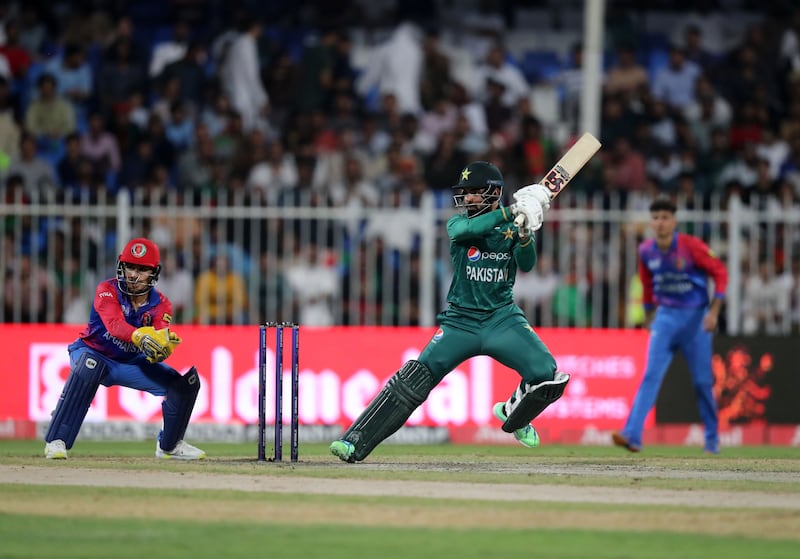 Shadab Khan bats on his way to 36 for Pakistan.