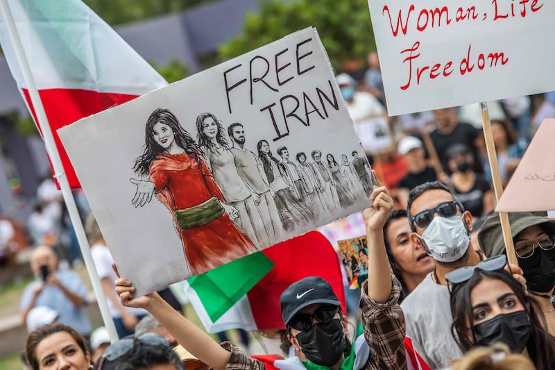 Demonstrators march during a protest in Los Angeles, California. AFP