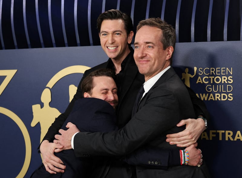 Succession's cast members Kieran Culkin, Matthew Macfadyen and Nicholas Braun attend the 30th Screen Actors Guild Awards, in Los Angeles. Reuters