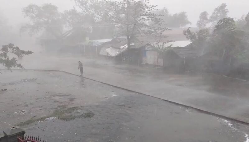Strong winds and heavy rainfall at a camp for displaced Rohingya people in Sittwe, Myanmar. Reuters