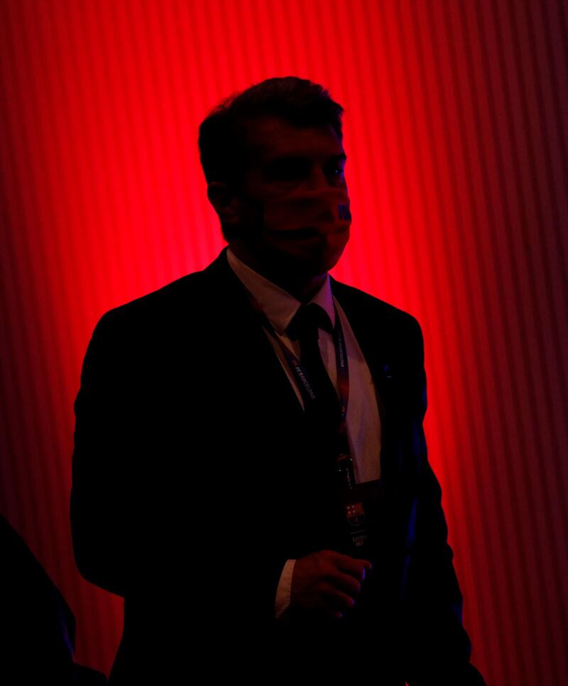 The silhouette of Joan Laporta, new Barcelona president, before his press conference. Reuters