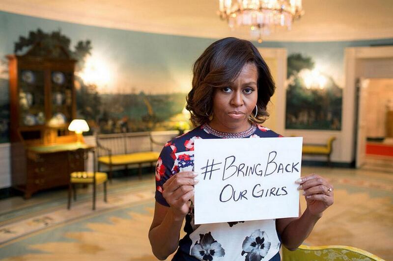 Michelle Obama holds a #BringBackOurGirls sign. Courtesy The White House