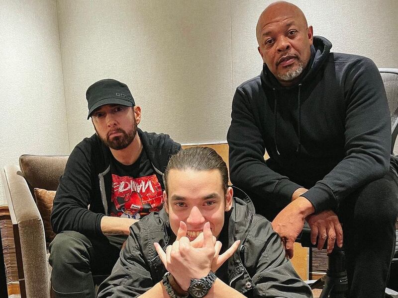 Ezekiel Miller with Eminem and Dr Dre. Photo: @ezekielmiller / Instagram