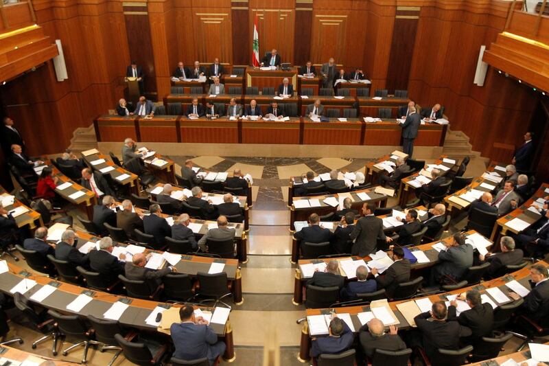 Lebanese members of parliament attend a general parliament discussion in downtown Beirut, Lebanon October 17, 2017. Picture taken October 17, 2017. REUTERS/Mohamed Azakir