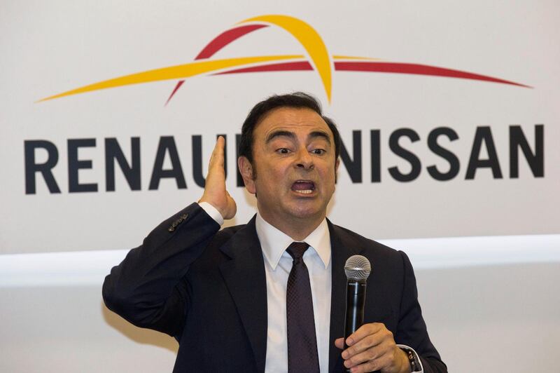 FILE - In this April 25, 2016, file photo, then Renault-Nissan's CEO Carlos Ghosn speaks during a press conference held at Auto China 2016 in Beijing, China. The surprise arrest of Nissanâ€™s former chairman on charges of falsifying financial reports is providing a window into possible corporate intrigue at the Japanese automaker. (AP Photo/Ng Han Guan, File)
