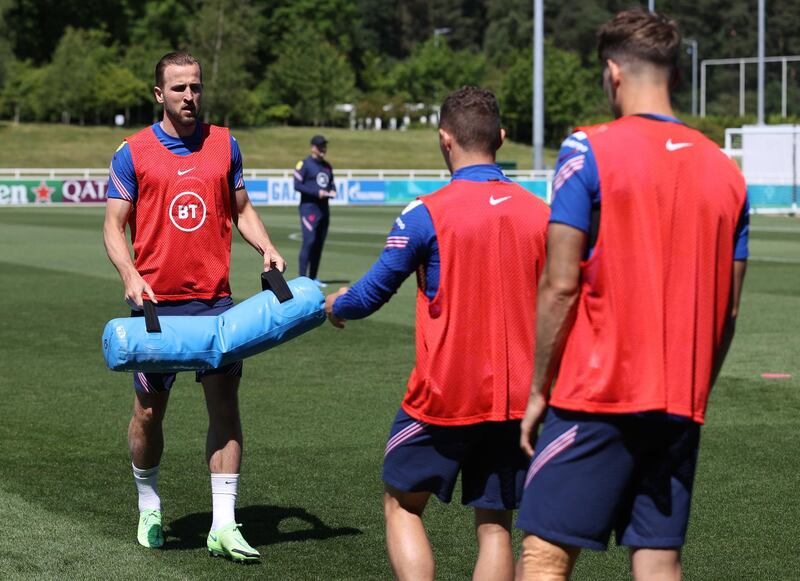 Harry Kane, left, during training at St George's Park. Getty