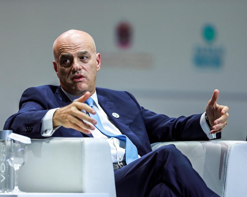Abu Dhabi, U.A.E., November 12, 2018.  ADIPEC day 1.  Global Business Leaders.  Widening the partnership circle:  collaboration, innovation, policy formation, globalisation.  Claudio Descalzi, CEO of Eni.Victor Besa / The NationalSection:  NAReporter:  Jennifer Gnana