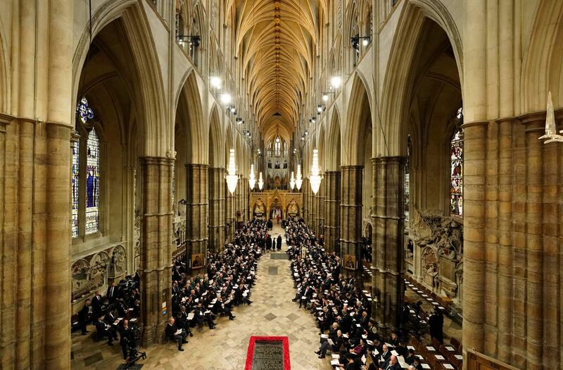 Guests take their seats inside Westminster Abbey in London for the state funeral of Queen Elizabeth. AFP