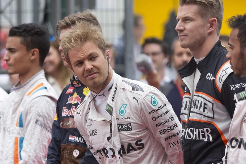 Mercedes Formula One driver Nico Rosberg (C) reacts in the grid before the start of the 2016 Formula One Austrian Grand Prix in Spielberg, Austria, 03 July 2016. Valdrin Xhemaj / EPA