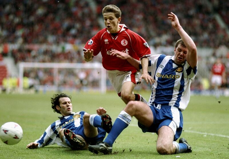 1995-1996:  Manchester United won 3-0 at Middlesbrough on the last day, lifting the title in the process. Getty