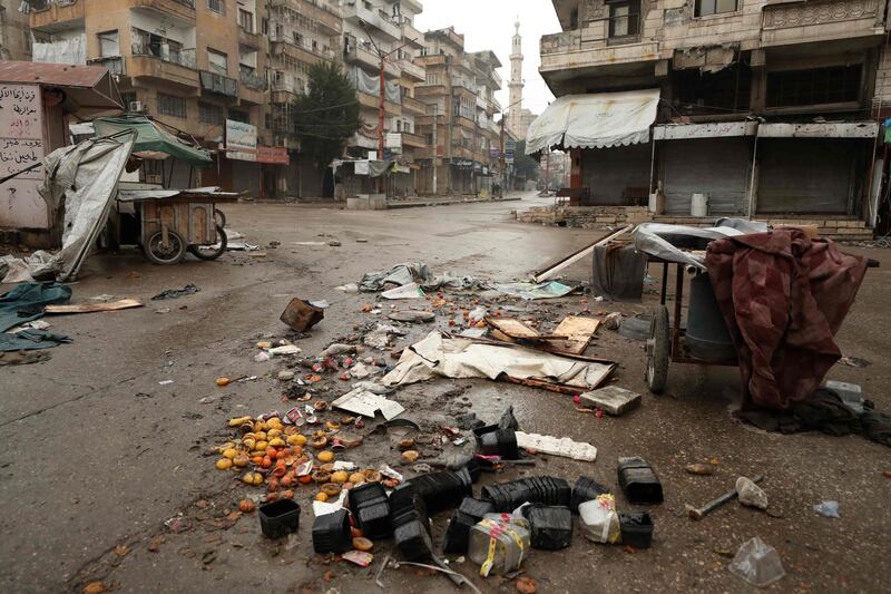 A picture shows the aftermath of an air strike by pro-regime forces on the rebel-held town of Ariha in the northern countryside of Syria's Idlib province.  AFP