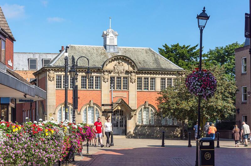 Old Carnegie Library Building in Queens Square, Wrexham, Wales. Photo: Alamy