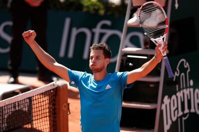 Tennis - French Open - Roland Garros, Paris, France - June 8, 2019. Austria's Dominic Thiem celebrates after his semifinal match against Serbia's Novak Djokovic. REUTERS/Benoit Tessier