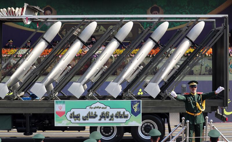 Iranian drones displayed during a military parade in Tehran. EPA