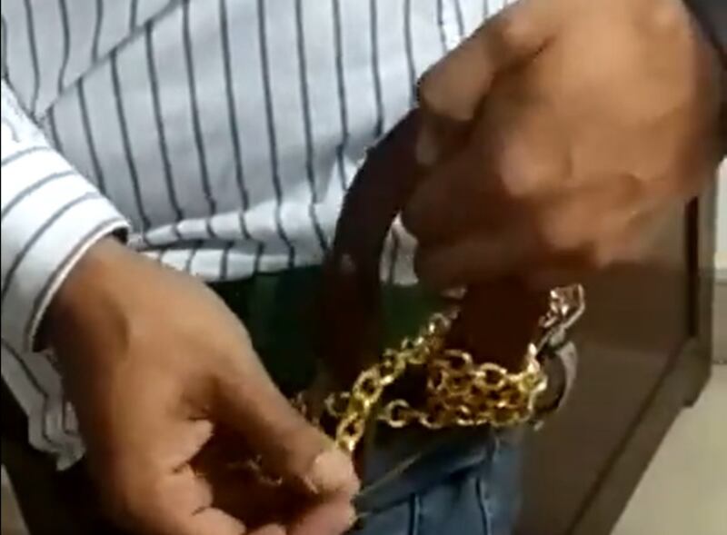 Gold chain was wrapped inside a leather belt in a bid to evade detection, customs officials said. Photo: Delhi Customs