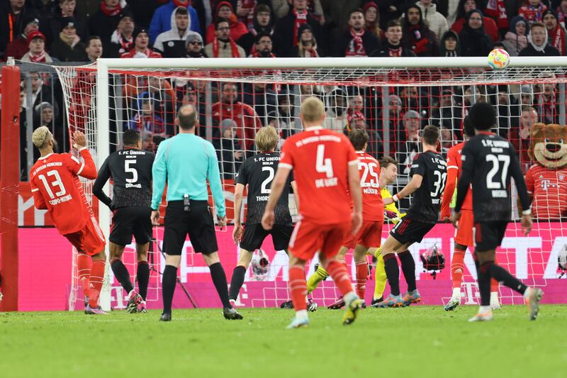 Eric Maxim Choupo-Moting, left, scores his Bayern's opening goal. AP